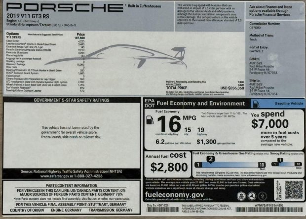 470-Mile 2019 Porsche 911 GT3 RS Weissach