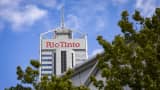 The Rio Tinto Group logo atop Central Park tower, which houses the company's offices, in Perth, Australia, on Friday, Jan. 17, 2025.
