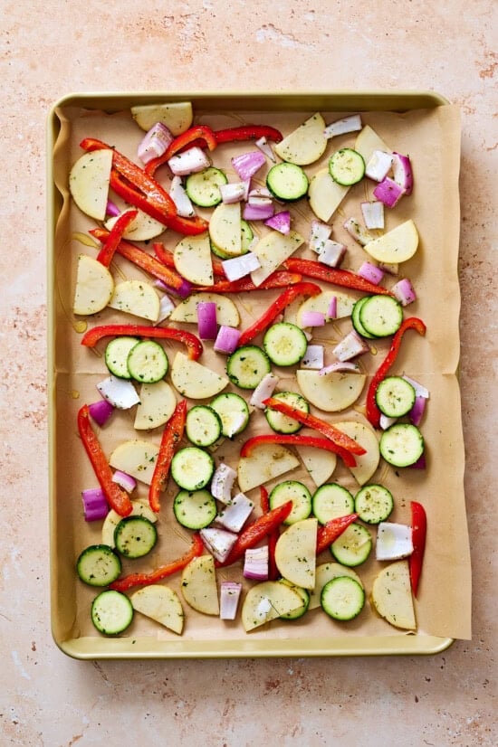 vegetables on a sheet pan